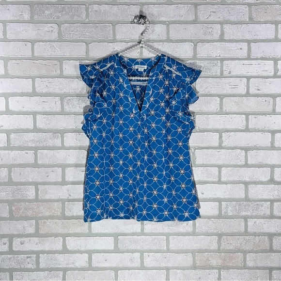 Sundance Florina Blue Short Flutter Sleeve Eyelet Cotton Top Size XS - Picture 1 of 8